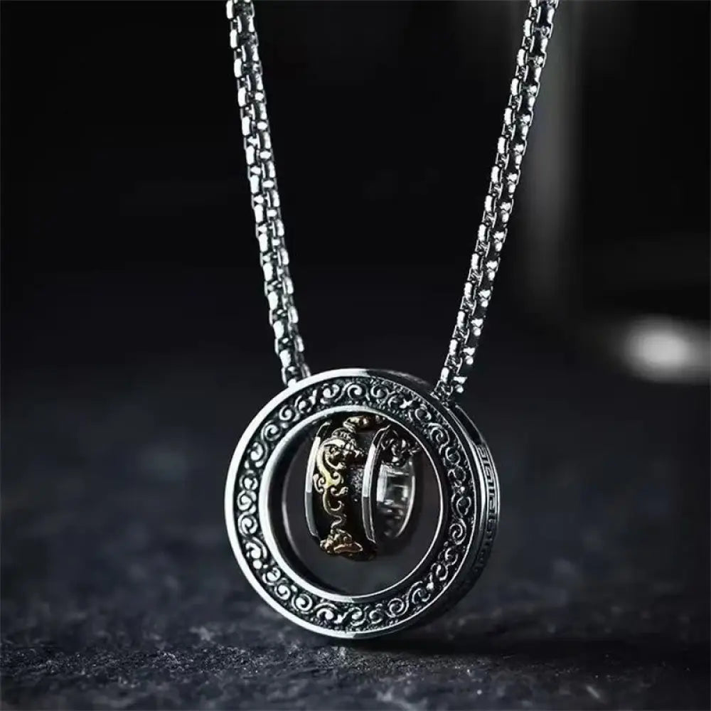 Buddha Stones Double Ring PiXiu Peace Buckle Wealth Rotatable Necklace Pendant - BWOOOH - PiXiu - Necklaces & Pendants