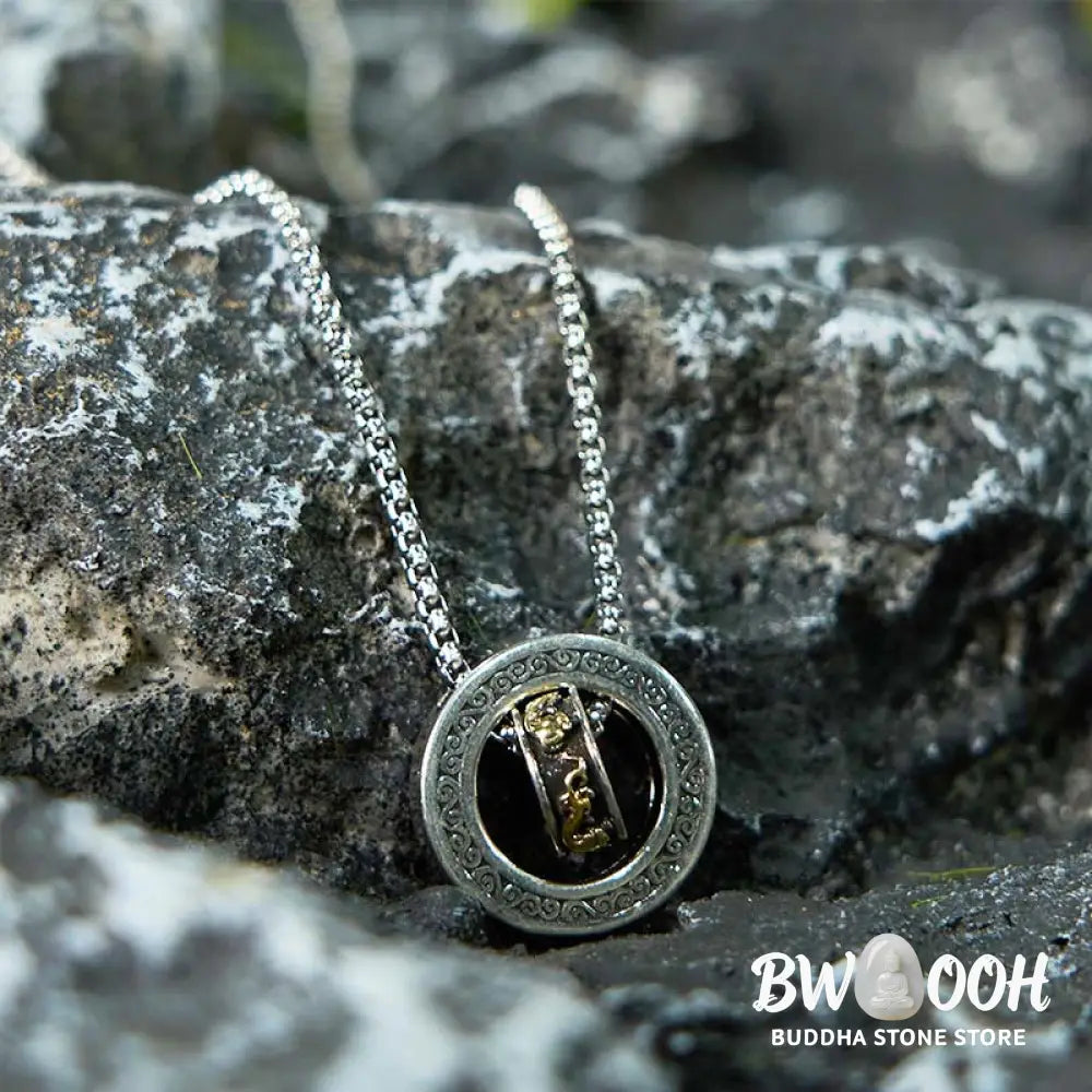Buddha Stones Double Ring PiXiu Peace Buckle Wealth Rotatable Necklace Pendant - BWOOOH - PiXiu - Necklaces &amp; Pendants