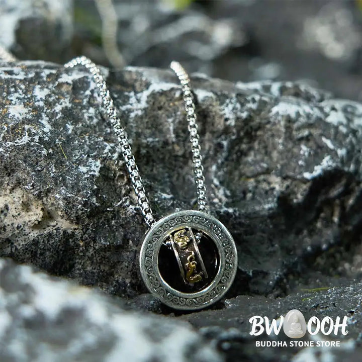 Buddha Stones Double Ring PiXiu Peace Buckle Wealth Rotatable Necklace Pendant - BWOOOH - PiXiu - Necklaces &amp; Pendants