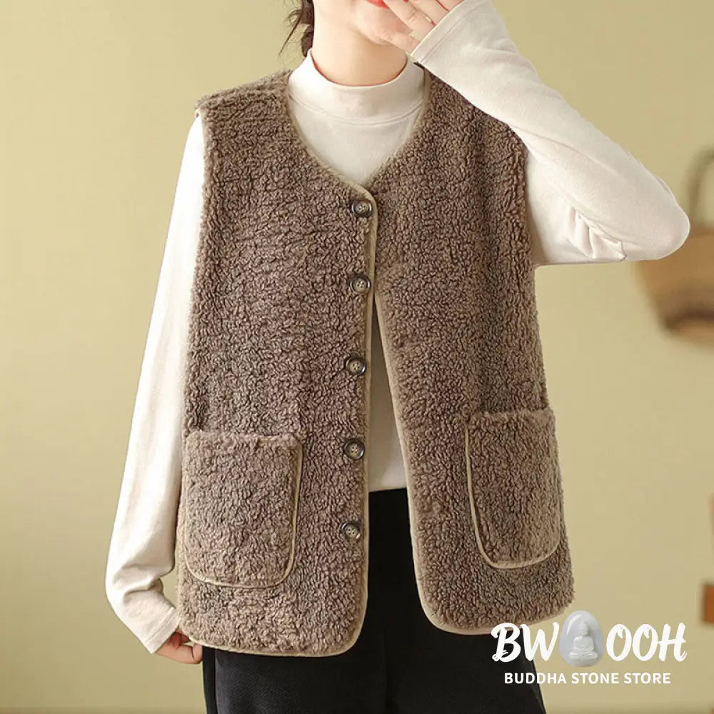 Buddha Stones Double-sided Style Women’s Viscose Fiber Sleeveless Vest Waistcoat With Pockets - Women’s Waistcoat