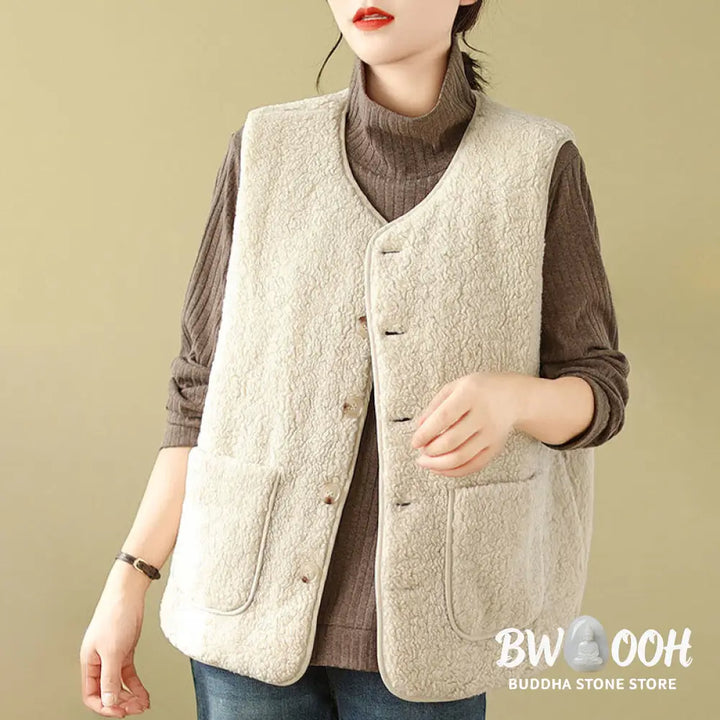 Buddha Stones Double-sided Style Women’s Viscose Fiber Sleeveless Vest Waistcoat With Pockets - Women’s Waistcoat