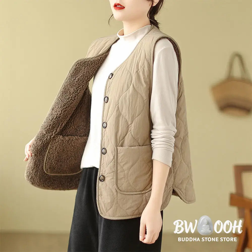 Buddha Stones Double-sided Style Women’s Viscose Fiber Sleeveless Vest Waistcoat With Pockets - Women’s Waistcoat