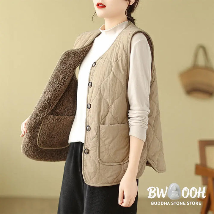 Buddha Stones Double-sided Style Women’s Viscose Fiber Sleeveless Vest Waistcoat With Pockets - Women’s Waistcoat