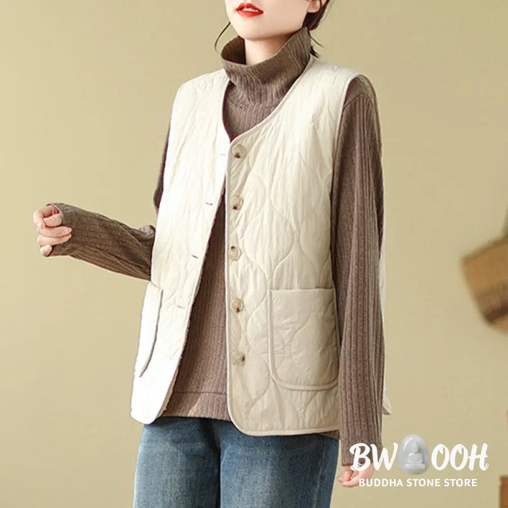 Buddha Stones Double-sided Style Women’s Viscose Fiber Sleeveless Vest Waistcoat With Pockets - Women’s Waistcoat