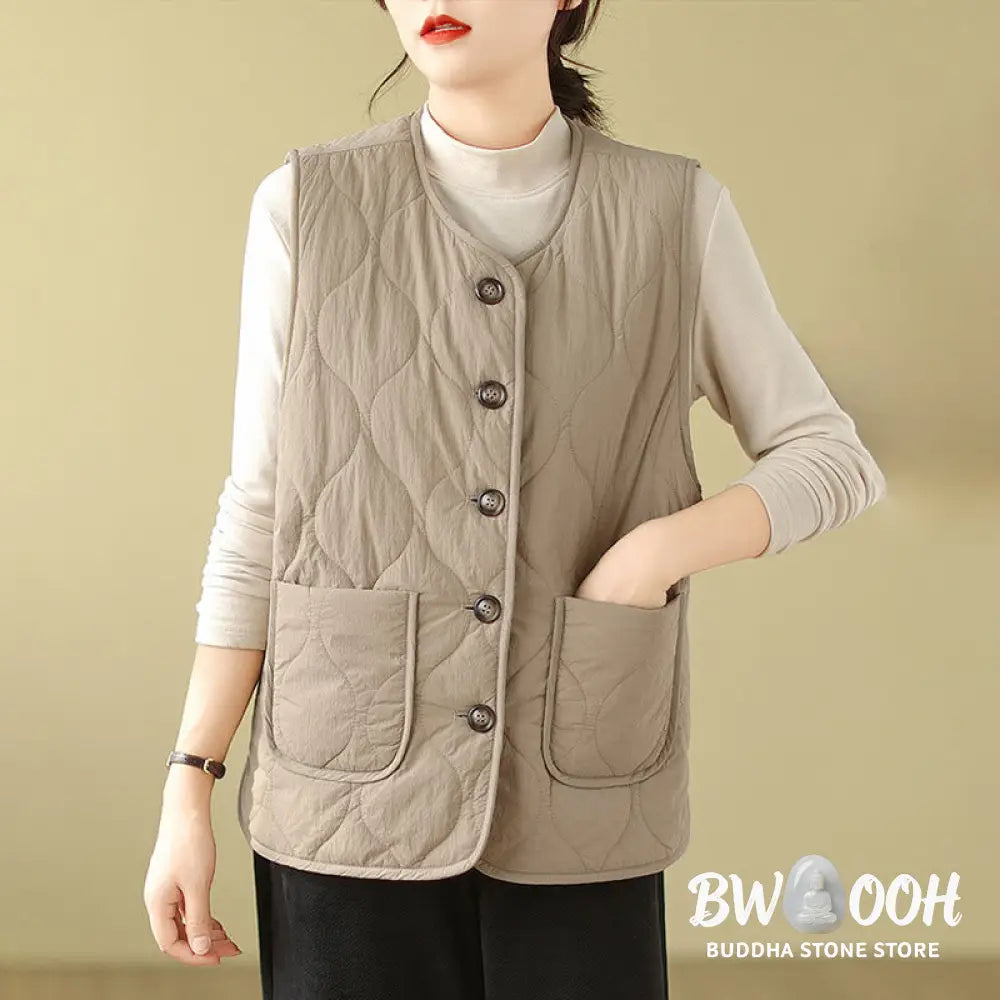 Buddha Stones Double-sided Style Women’s Viscose Fiber Sleeveless Vest Waistcoat With Pockets - Women’s Waistcoat