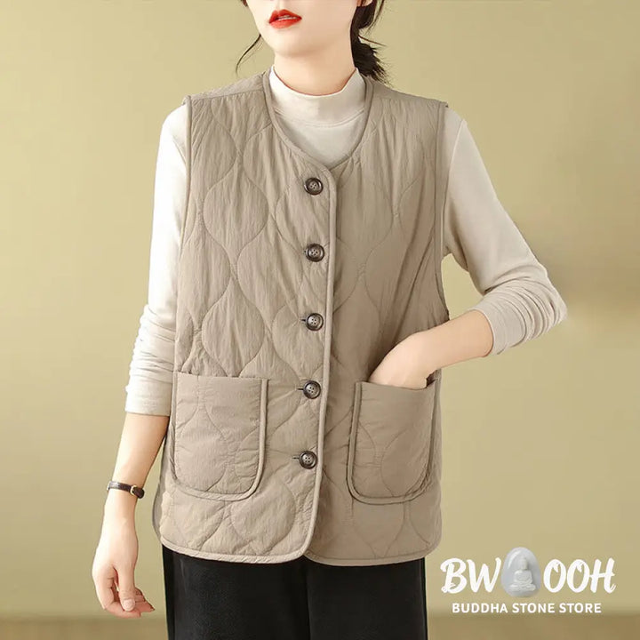 Buddha Stones Double-sided Style Women’s Viscose Fiber Sleeveless Vest Waistcoat With Pockets - Women’s Waistcoat