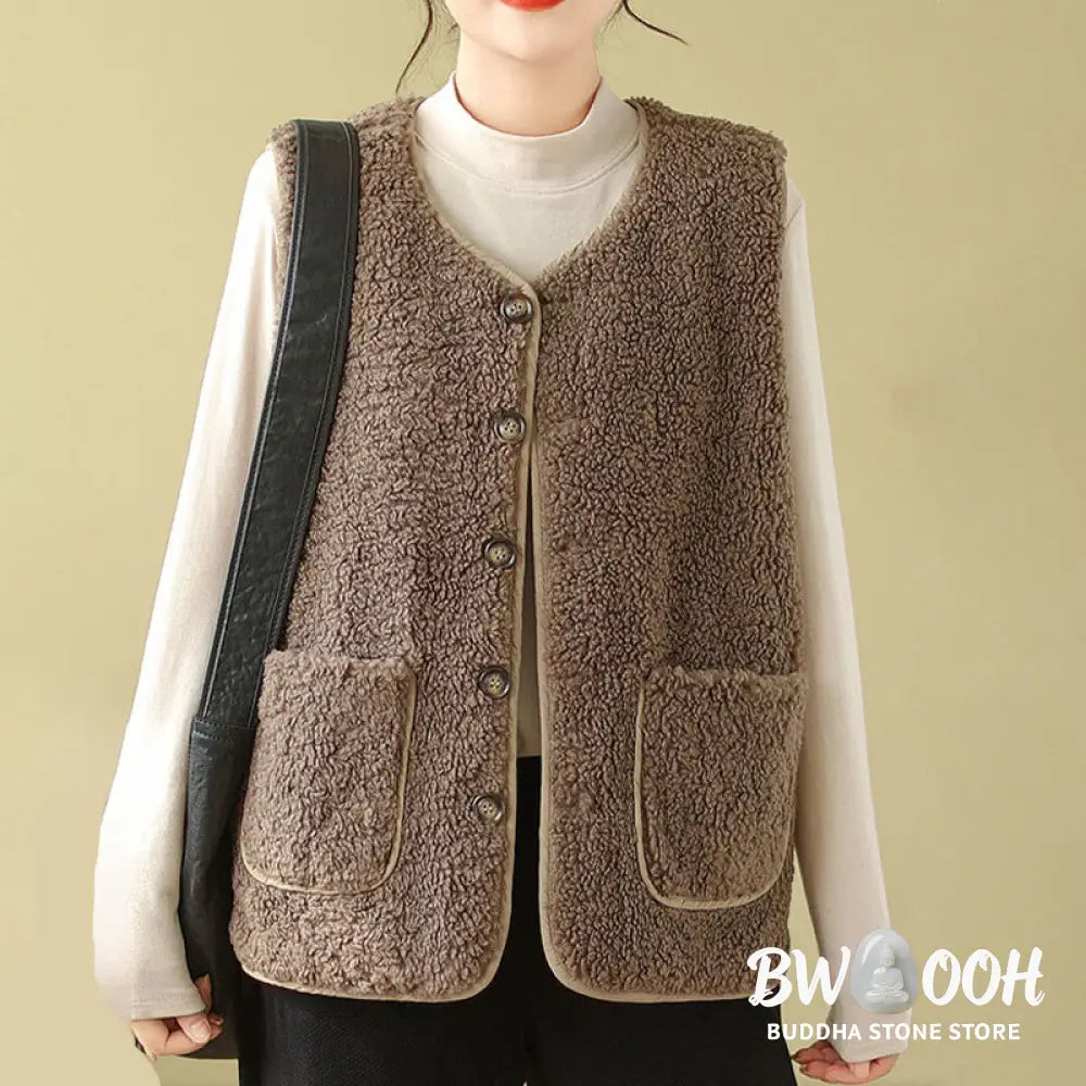 Buddha Stones Double-sided Style Women’s Viscose Fiber Sleeveless Vest Waistcoat With Pockets - Women’s Waistcoat