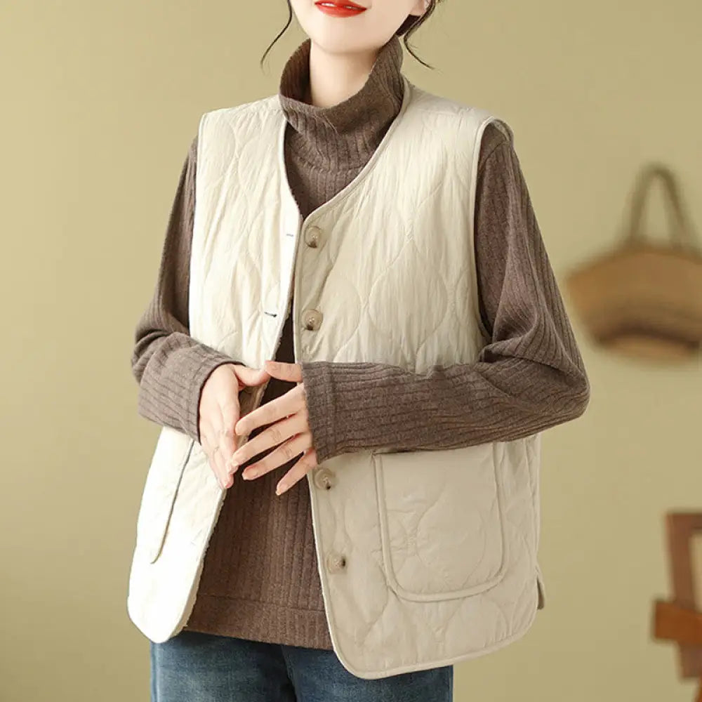 Buddha Stones Double-sided Style Women’s Viscose Fiber Sleeveless Vest Waistcoat With Pockets - Cornsilk