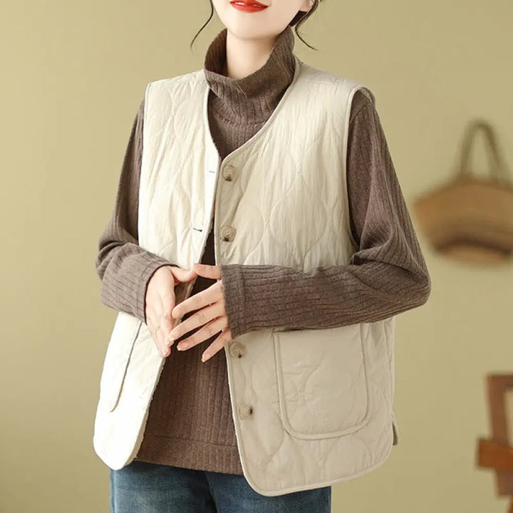 Buddha Stones Double-sided Style Women’s Viscose Fiber Sleeveless Vest Waistcoat With Pockets - Cornsilk
