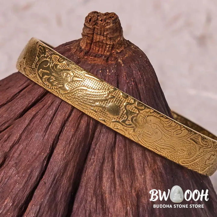 Buddha Stones Dragon And Phoenix Playing With A Pearl Carved Copper Brass Luck Protection Bracelet Bangle - BWOOOH