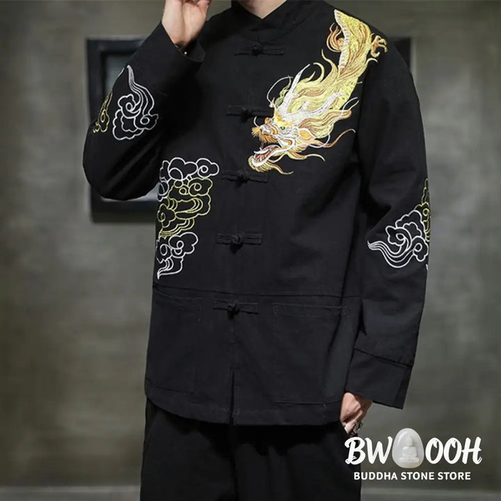 Buddha Stones Dragon Auspicious Cloud Embroidery Clothing Chinese Tang Suit Jacket Men Clothing - Clothes