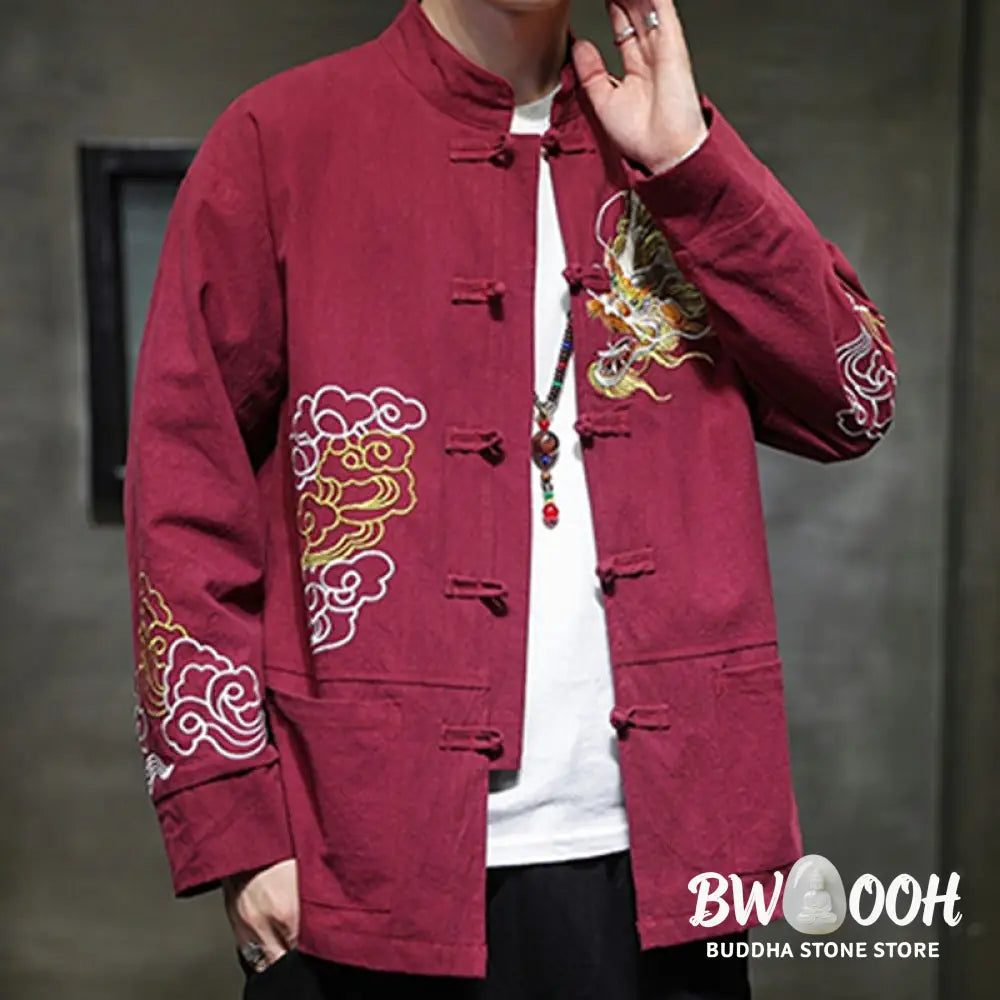 Buddha Stones Dragon Auspicious Cloud Embroidery Clothing Chinese Tang Suit Jacket Men Clothing - Clothes