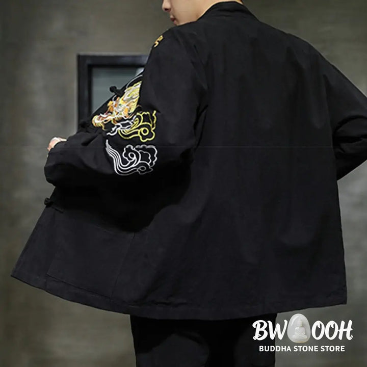 Buddha Stones Dragon Auspicious Cloud Embroidery Clothing Chinese Tang Suit Jacket Men Clothing - Clothes