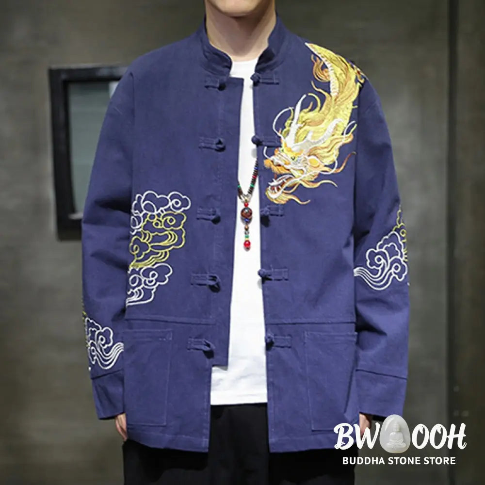 Buddha Stones Dragon Auspicious Cloud Embroidery Clothing Chinese Tang Suit Jacket Men Clothing - Clothes