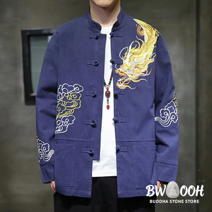 Buddha Stones Dragon Auspicious Cloud Embroidery Clothing Chinese Tang Suit Jacket Men Clothing - Clothes