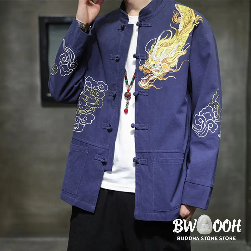 Buddha Stones Dragon Auspicious Cloud Embroidery Clothing Chinese Tang Suit Jacket Men Clothing - Clothes