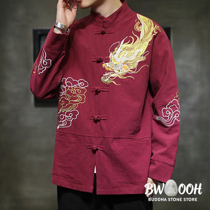 Buddha Stones Dragon Auspicious Cloud Embroidery Clothing Chinese Tang Suit Jacket Men Clothing - Clothes