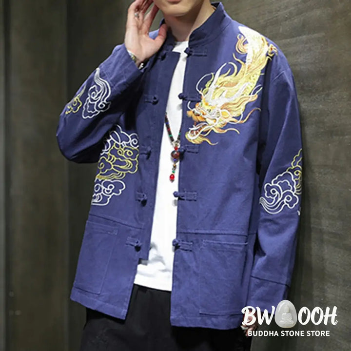 Buddha Stones Dragon Auspicious Cloud Embroidery Clothing Chinese Tang Suit Jacket Men Clothing - Clothes