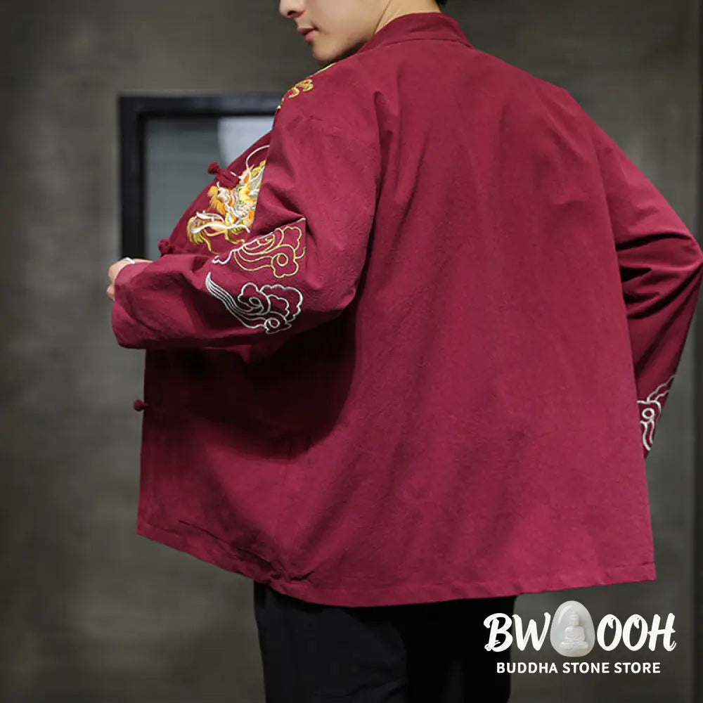 Buddha Stones Dragon Auspicious Cloud Embroidery Clothing Chinese Tang Suit Jacket Men Clothing - Clothes