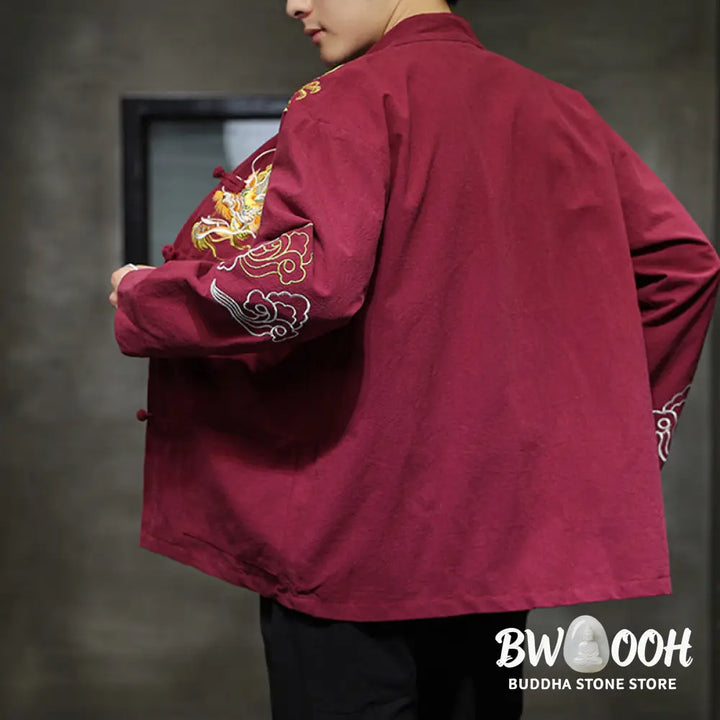 Buddha Stones Dragon Auspicious Cloud Embroidery Clothing Chinese Tang Suit Jacket Men Clothing - Clothes