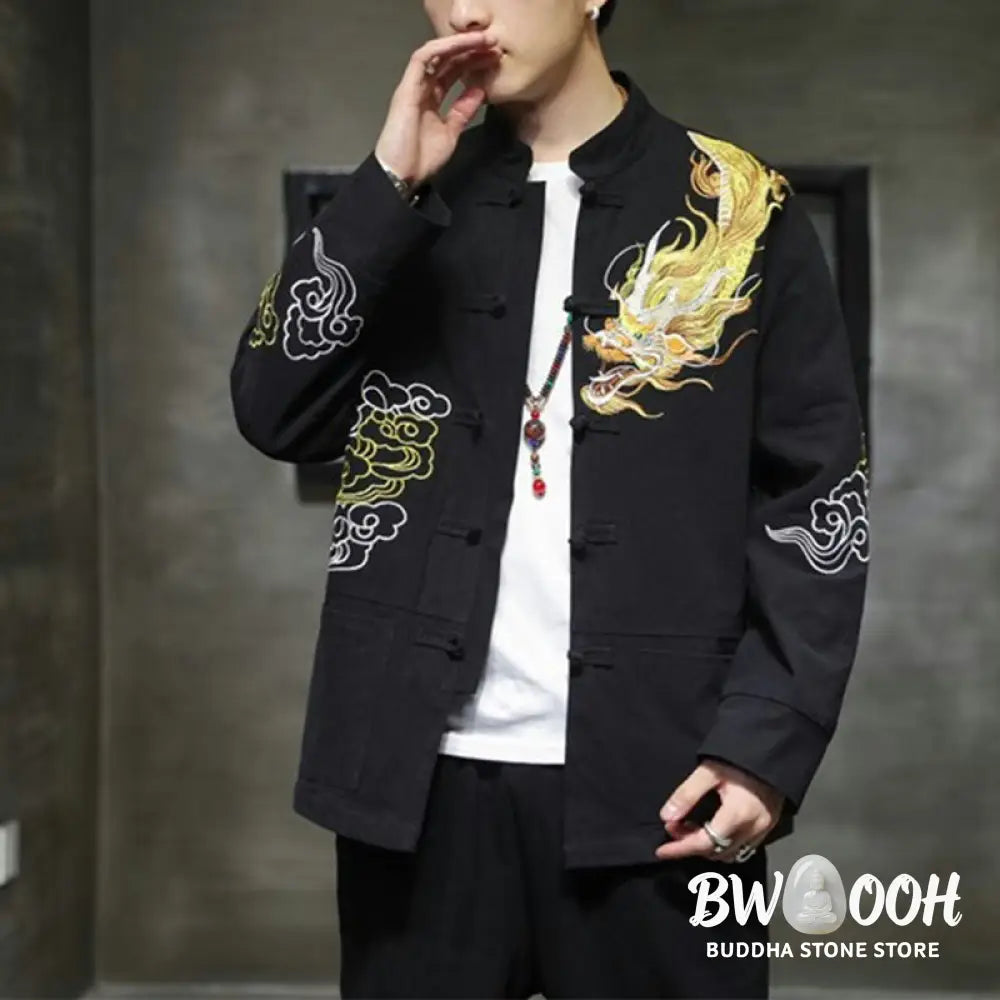 Buddha Stones Dragon Auspicious Cloud Embroidery Clothing Chinese Tang Suit Jacket Men Clothing - Clothes