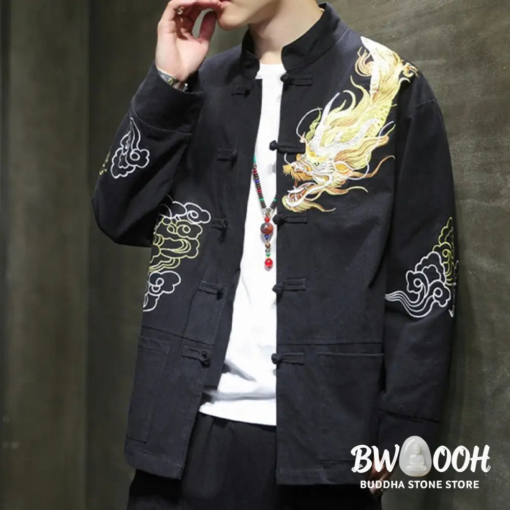 Buddha Stones Dragon Auspicious Cloud Embroidery Clothing Chinese Tang Suit Jacket Men Clothing - Clothes