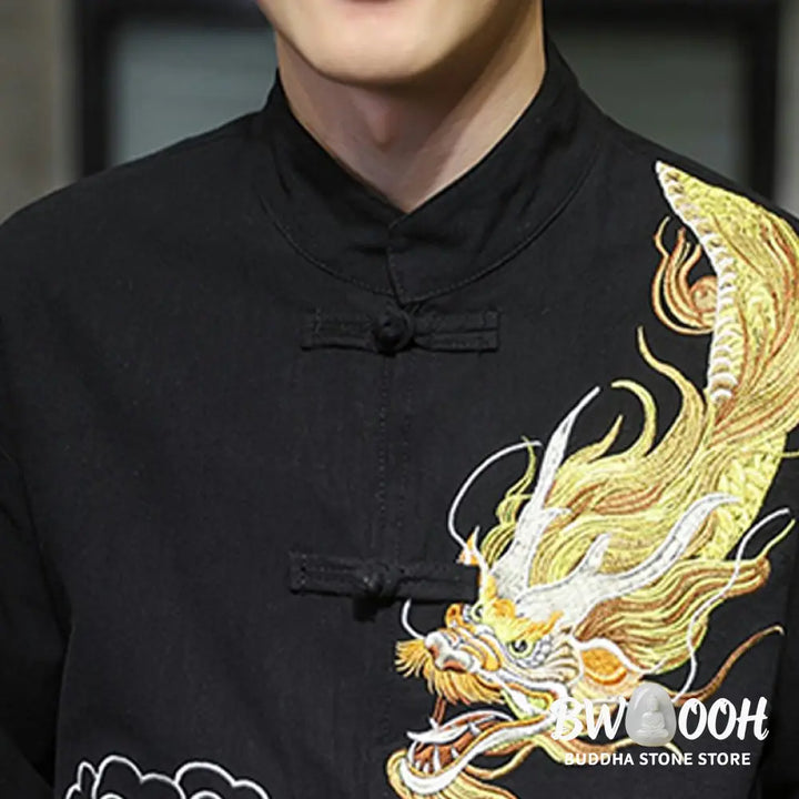 Buddha Stones Dragon Auspicious Cloud Embroidery Clothing Chinese Tang Suit Jacket Men Clothing - Clothes