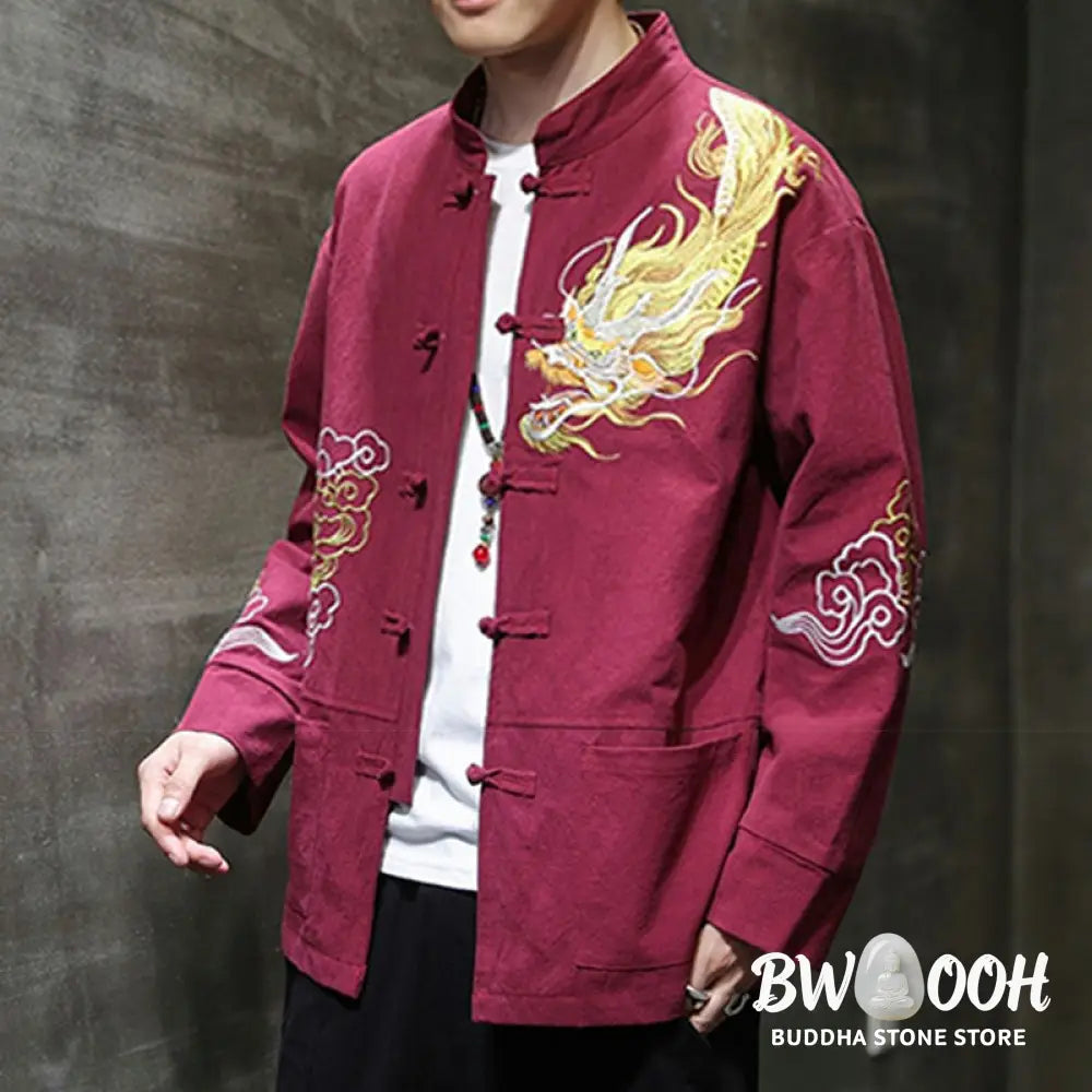Buddha Stones Dragon Auspicious Cloud Embroidery Clothing Chinese Tang Suit Jacket Men Clothing - Clothes