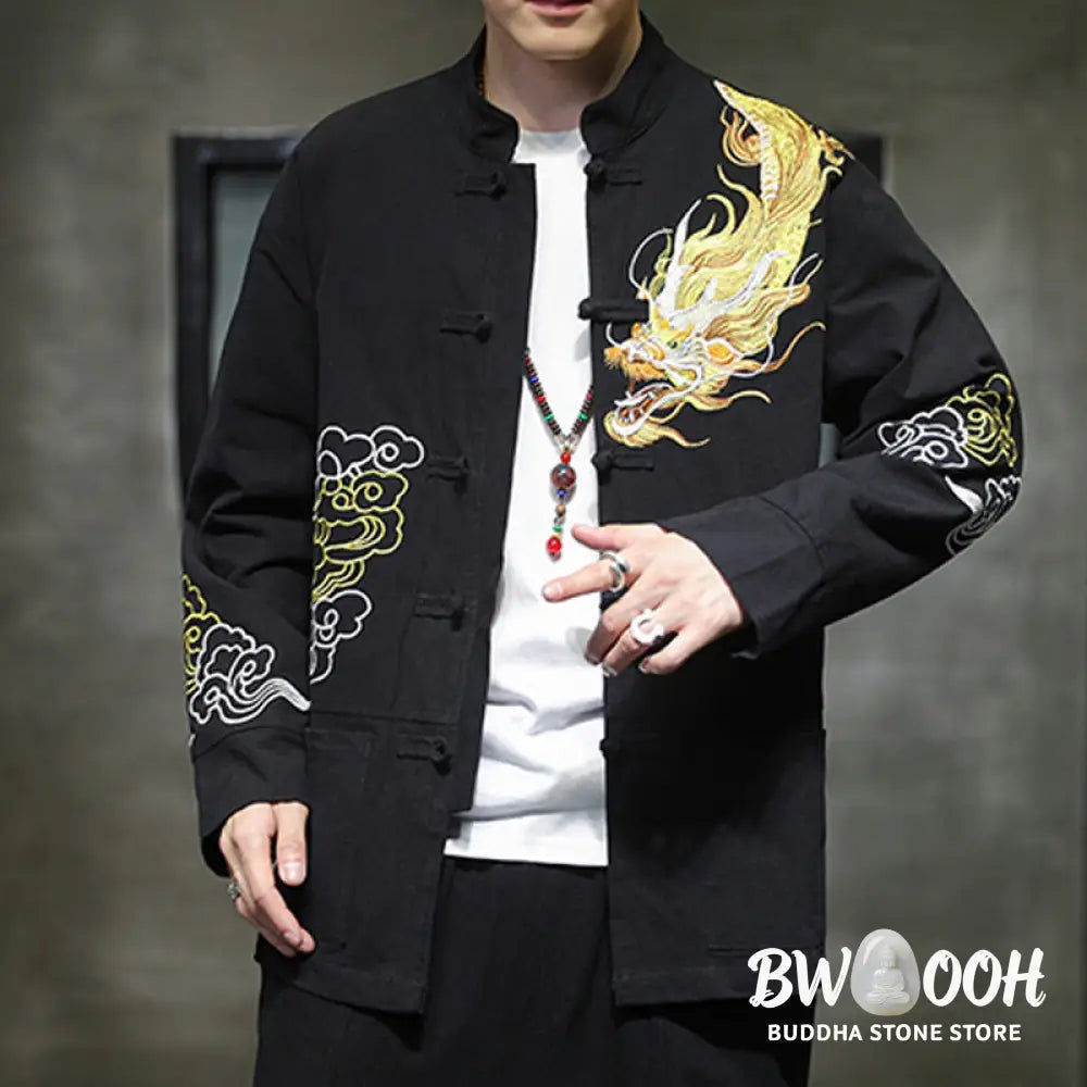 Buddha Stones Dragon Auspicious Cloud Embroidery Clothing Chinese Tang Suit Jacket Men Clothing - Clothes