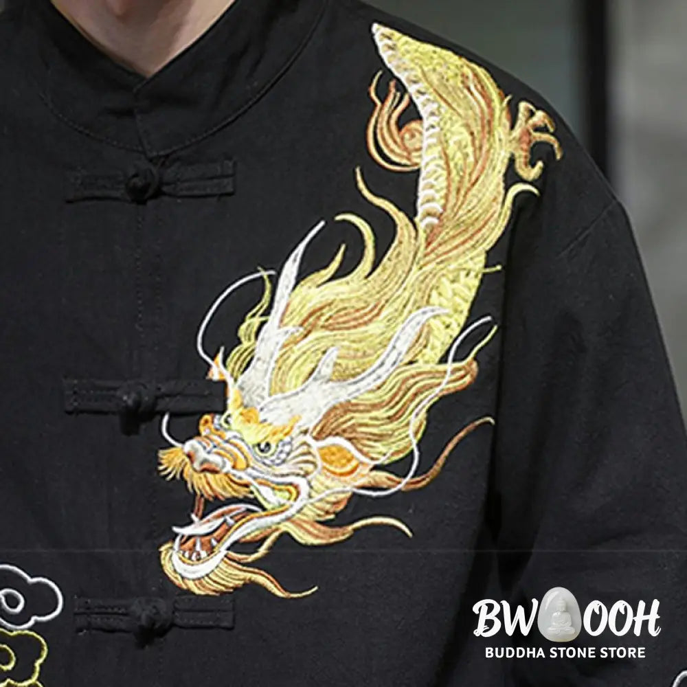 Buddha Stones Dragon Auspicious Cloud Embroidery Clothing Chinese Tang Suit Jacket Men Clothing - Clothes