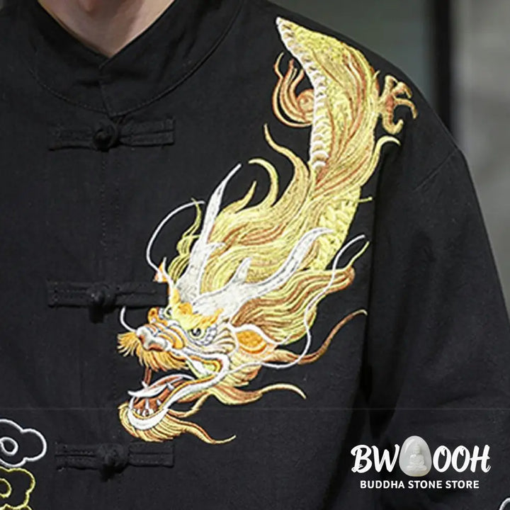 Buddha Stones Dragon Auspicious Cloud Embroidery Clothing Chinese Tang Suit Jacket Men Clothing - Clothes