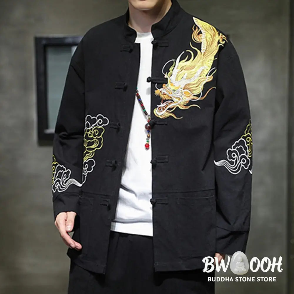 Buddha Stones Dragon Auspicious Cloud Embroidery Clothing Chinese Tang Suit Jacket Men Clothing - Clothes
