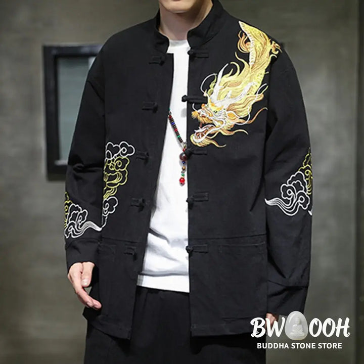 Buddha Stones Dragon Auspicious Cloud Embroidery Clothing Chinese Tang Suit Jacket Men Clothing - Clothes