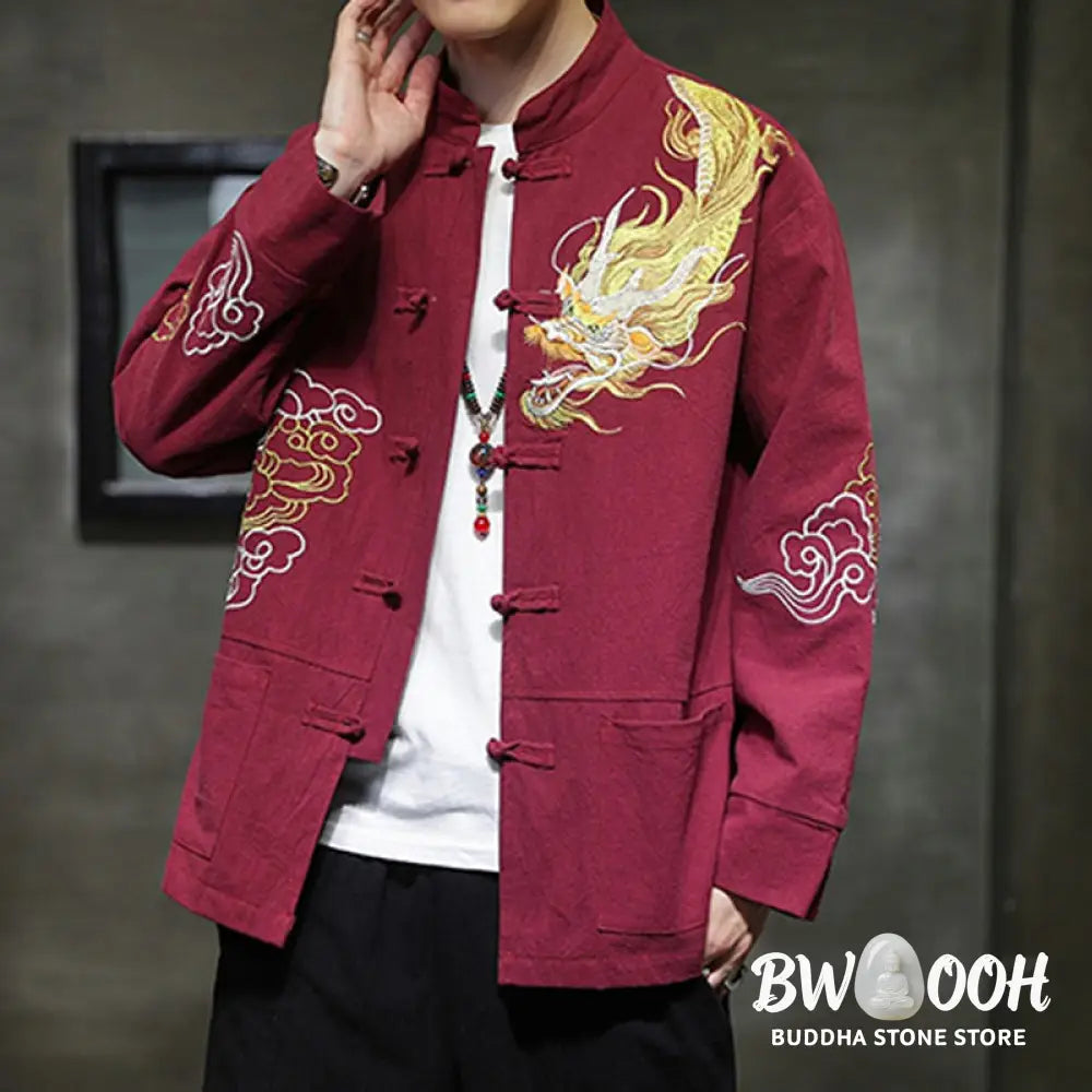 Buddha Stones Dragon Auspicious Cloud Embroidery Clothing Chinese Tang Suit Jacket Men Clothing - Clothes
