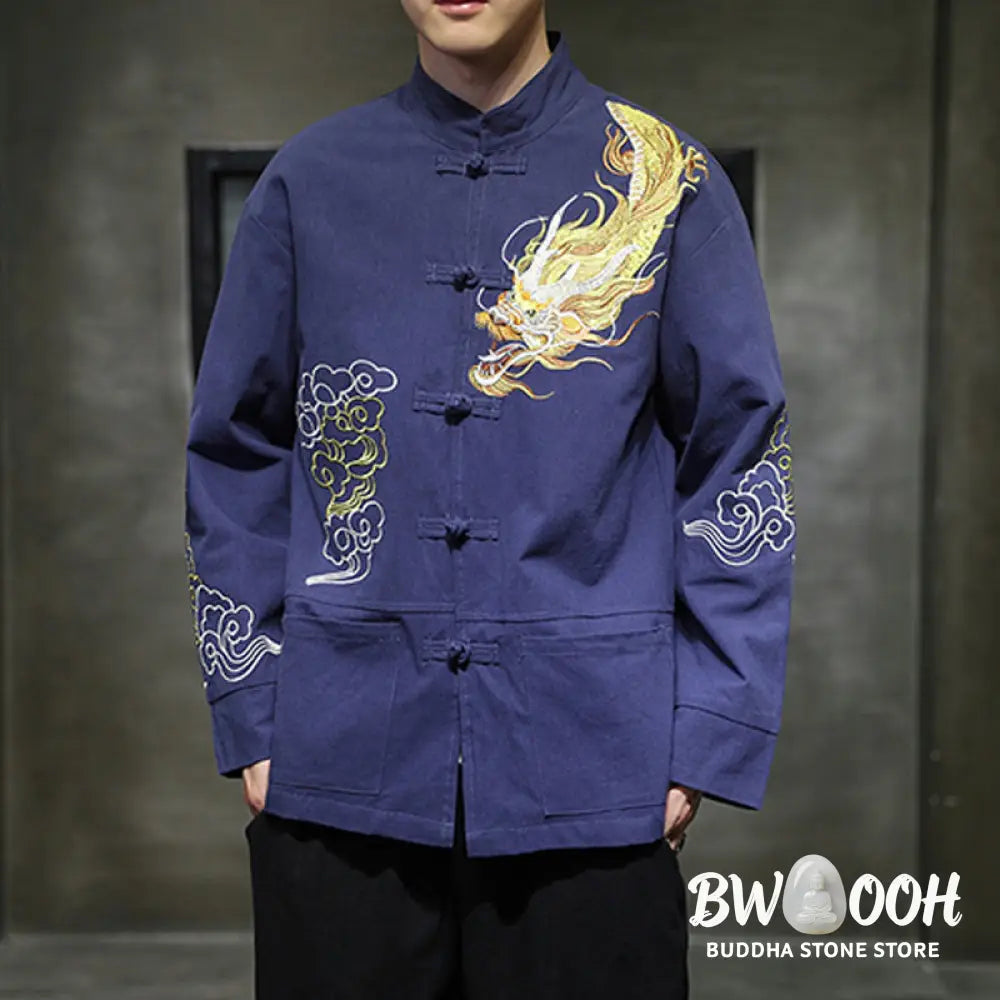 Buddha Stones Dragon Auspicious Cloud Embroidery Clothing Chinese Tang Suit Jacket Men Clothing - Clothes