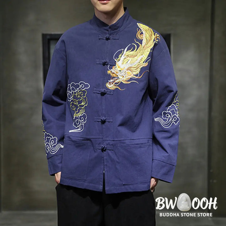 Buddha Stones Dragon Auspicious Cloud Embroidery Clothing Chinese Tang Suit Jacket Men Clothing - Clothes