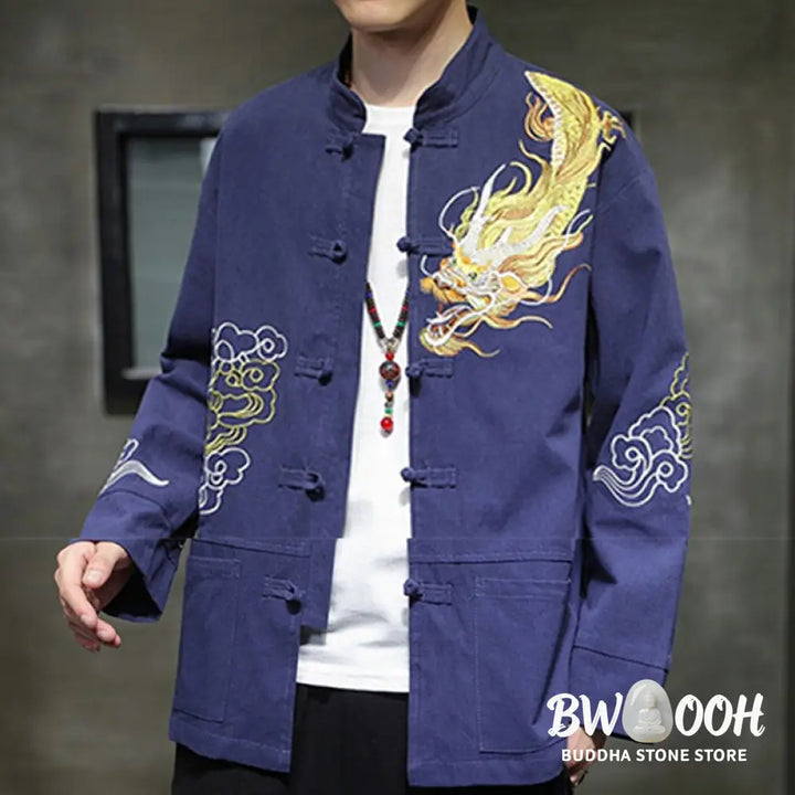 Buddha Stones Dragon Auspicious Cloud Embroidery Clothing Chinese Tang Suit Jacket Men Clothing - Clothes