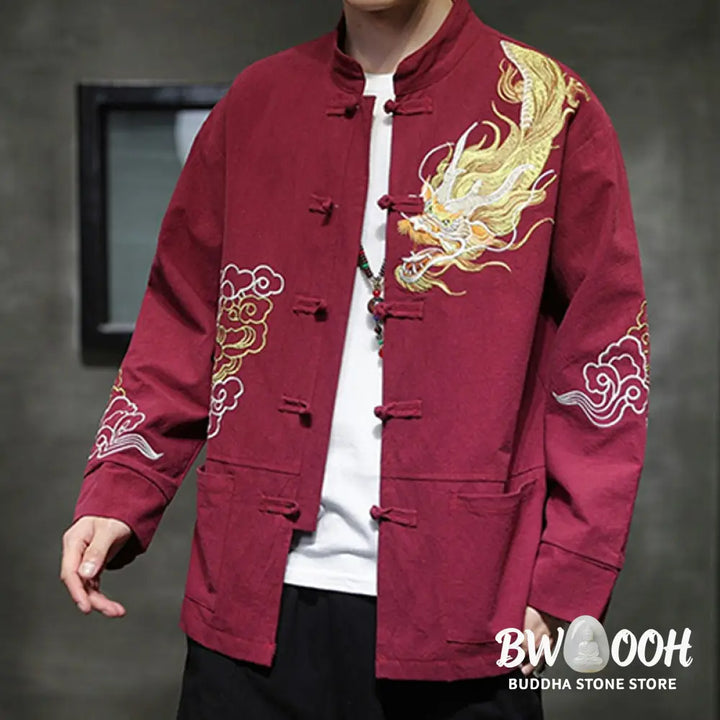 Buddha Stones Dragon Auspicious Cloud Embroidery Clothing Chinese Tang Suit Jacket Men Clothing - Clothes