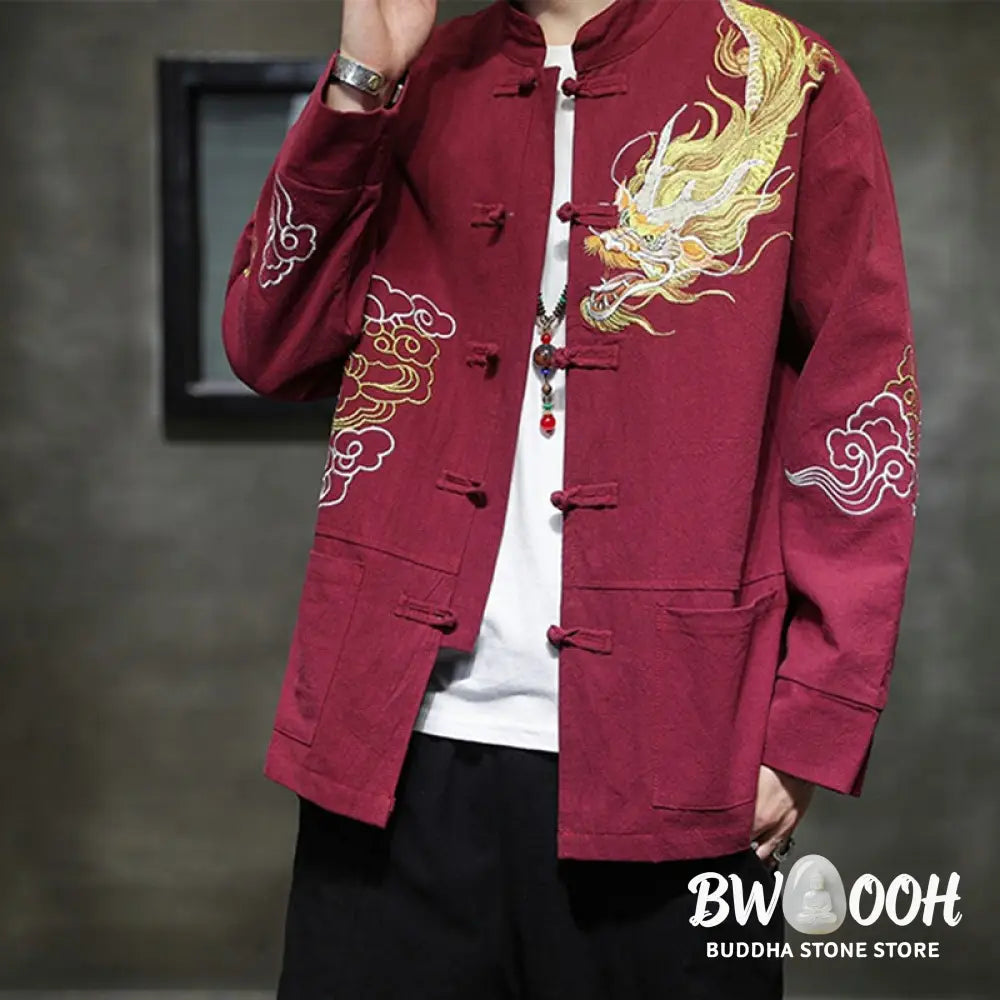 Buddha Stones Dragon Auspicious Cloud Embroidery Clothing Chinese Tang Suit Jacket Men Clothing - Clothes