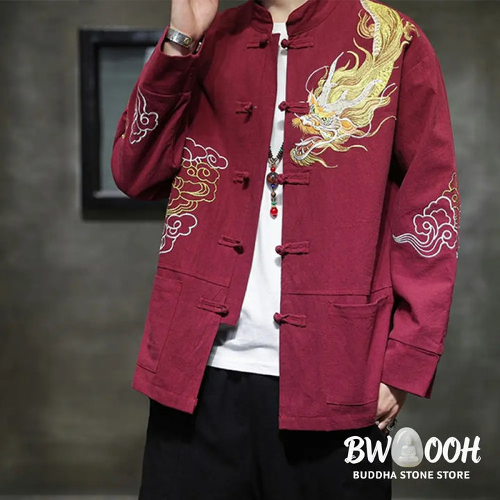 Buddha Stones Dragon Auspicious Cloud Embroidery Clothing Chinese Tang Suit Jacket Men Clothing - Clothes