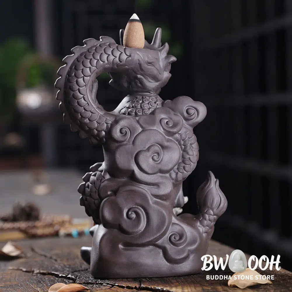 BWOOOH Dragon Buddha Auspicious Clouds Purple Clay Healing Incense Burner Decoration - Buddha Dragon