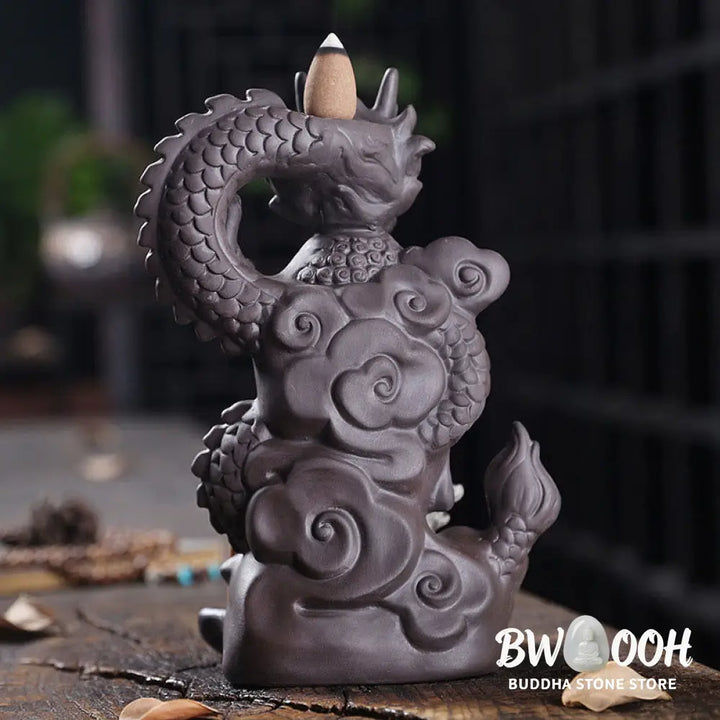 BWOOOH Dragon Buddha Auspicious Clouds Purple Clay Healing Incense Burner Decoration - Buddha Dragon