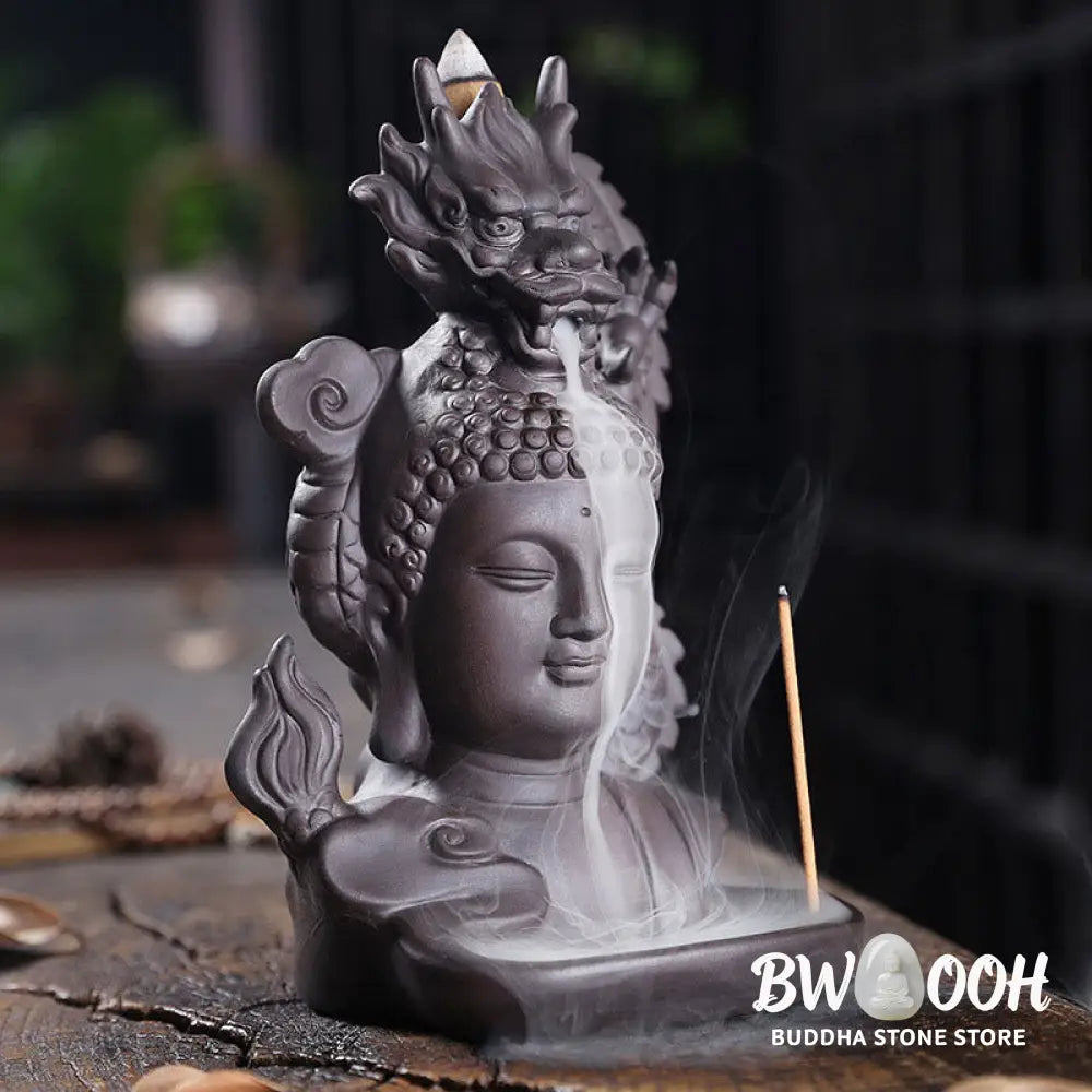 BWOOOH Dragon Buddha Auspicious Clouds Purple Clay Healing Incense Burner Decoration - Buddha Dragon