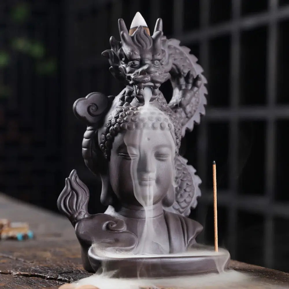 BWOOOH Dragon Buddha Auspicious Clouds Purple Clay Healing Incense Burner Decoration - Buddha Dragon