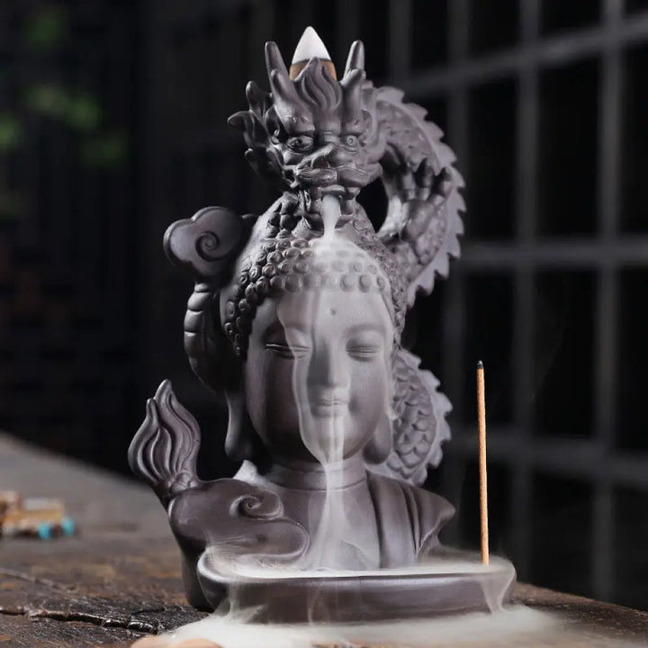 BWOOOH Dragon Buddha Auspicious Clouds Purple Clay Healing Incense Burner Decoration - Buddha Dragon