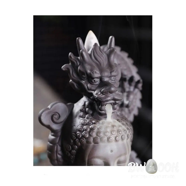 BWOOOH Dragon Buddha Auspicious Clouds Purple Clay Healing Incense Burner Decoration - Buddha Dragon