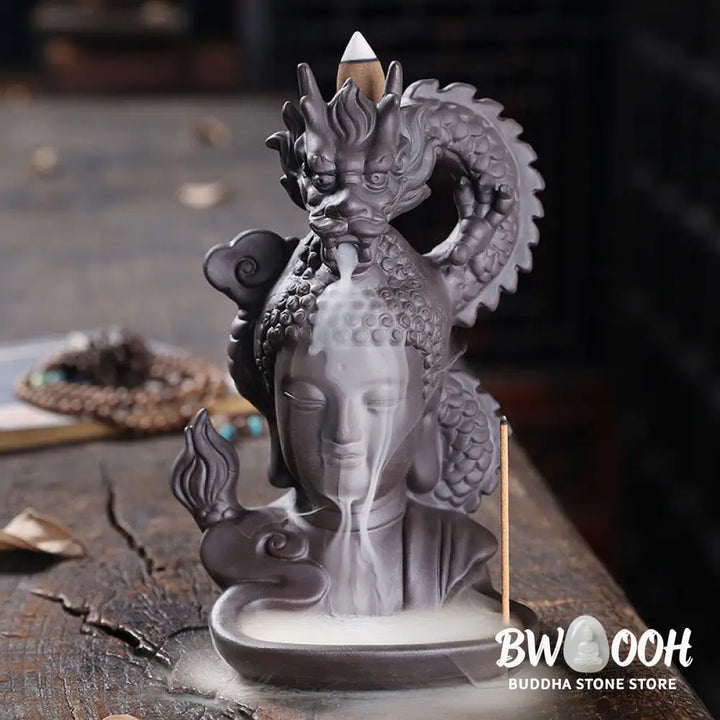 BWOOOH Dragon Buddha Auspicious Clouds Purple Clay Healing Incense Burner Decoration - Buddha Dragon