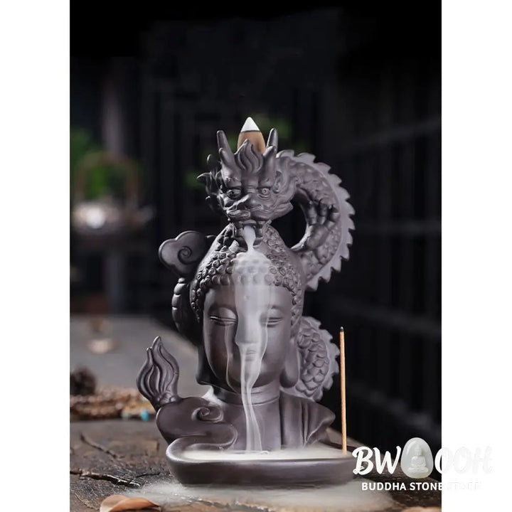 BWOOOH Dragon Buddha Auspicious Clouds Purple Clay Healing Incense Burner Decoration - Buddha Dragon