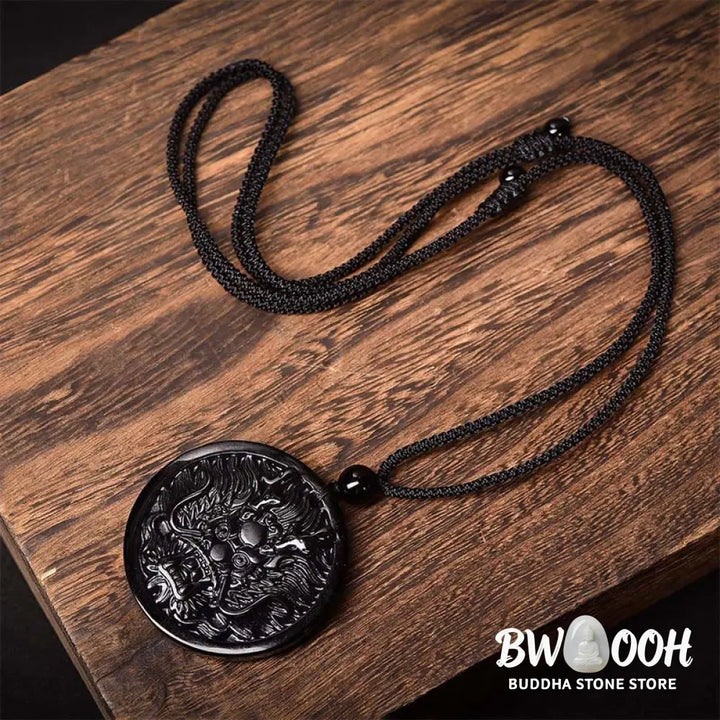 Buddha Stones Dragon Black Obsidian Transformation Fulfilment Necklace Pendant - BWOOOH - Necklaces &amp; Pendants