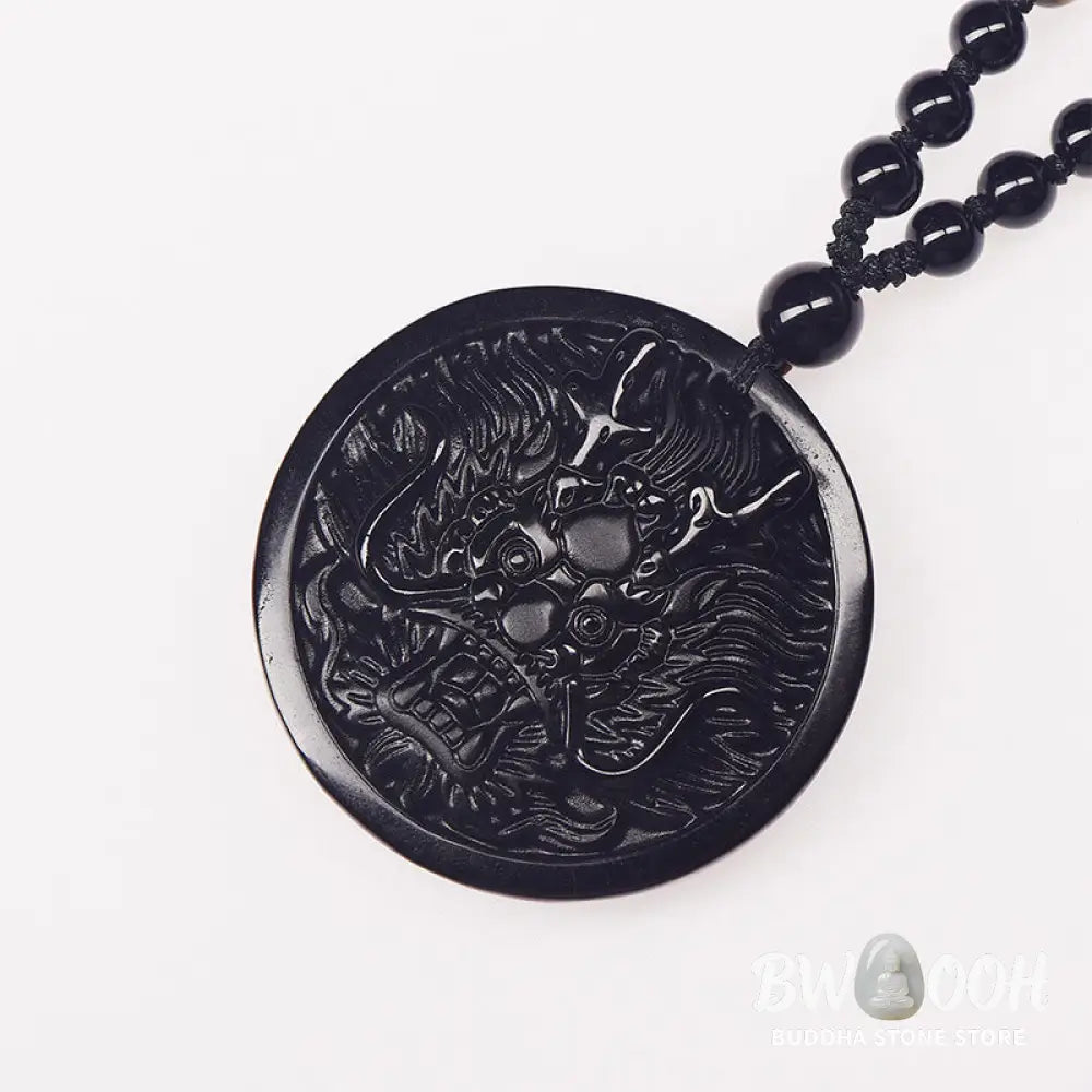 Buddha Stones Dragon Black Obsidian Transformation Fulfilment Necklace Pendant - BWOOOH - Necklaces &amp; Pendants